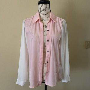 Vince Camuto Pink & White Sheer Blouse